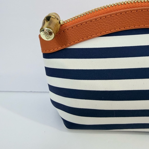 J. McLaughlin Navy and White Striped Cosmetic Bag with Tan Trim - Picture 7 of 10